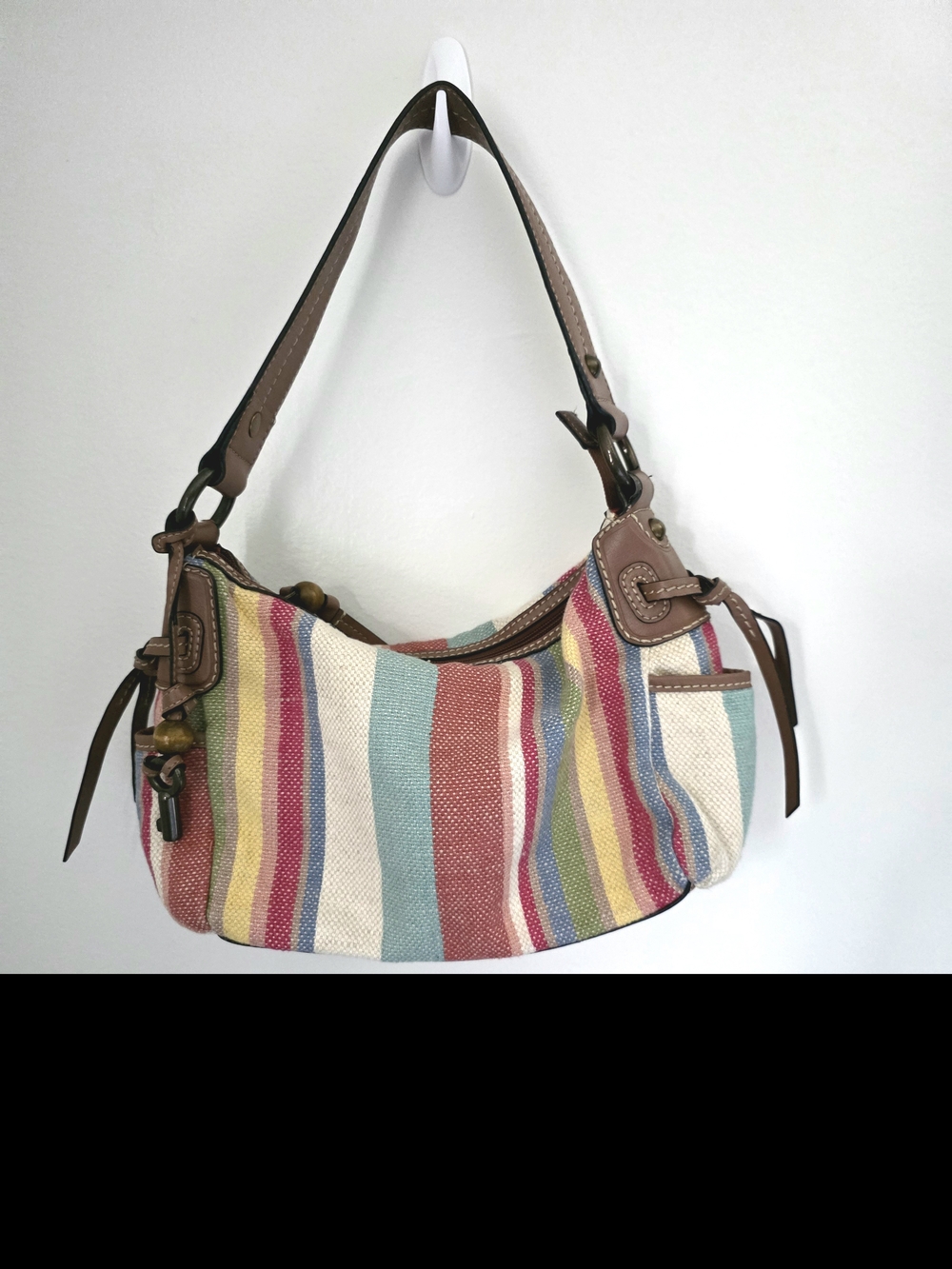 Fossil Multicolor Striped Canvas Shoulder Bag Y2K Boho